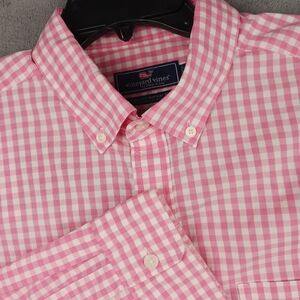 Vineyard Vines Mens L Pink Gingham Check Stretch Button Down Casual Dress Shirt